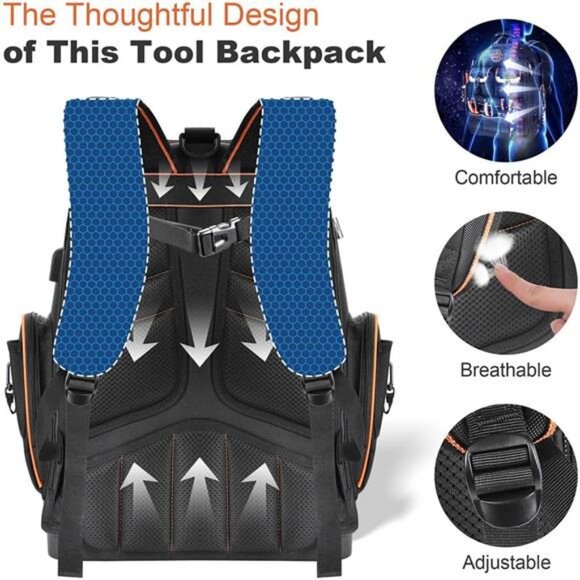 Backpack Tool Bag - Tool Backpack Heavy Duty Tool Organizer, Water-resistant - Picture 6 of 7